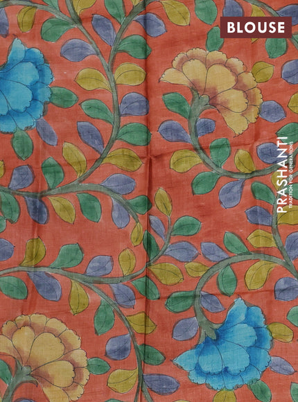 Mangalgiri silk cotton saree green and orange with allover silver zari checked pattern and silver zari woven border