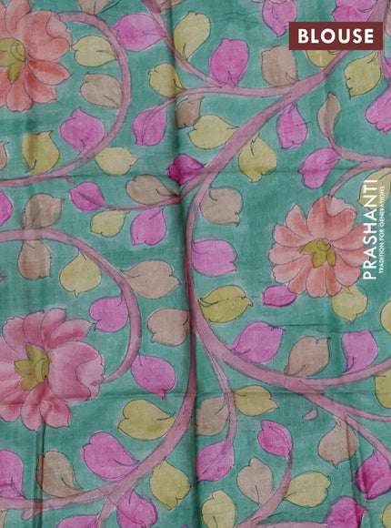 Mangalgiri silk cotton saree pink and green with plain body and long temple design silver zari woven border