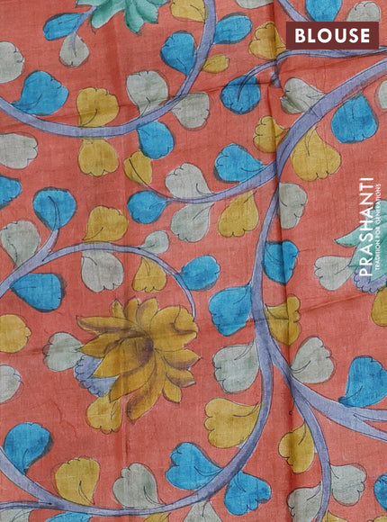 Mangalgiri silk cotton saree peacock blue and orange with plain body and long annam silver zari woven border