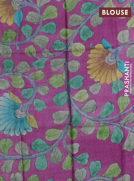 Mangalgiri silk cotton saree mehendi green and magenta pink with plain body and long temple design silver zari woven border