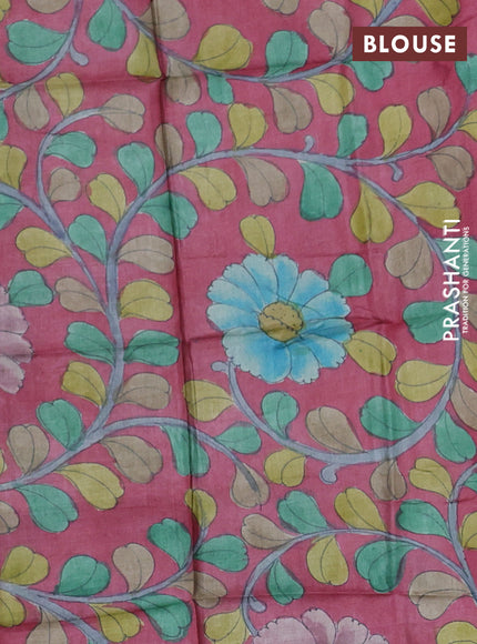Mangalgiri silk cotton saree green and pink shade with plain body and long annam silver zari woven border