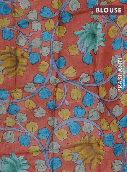 Mangalgiri silk cotton saree peacock blue and orange with plain body and long annam silver zari woven border