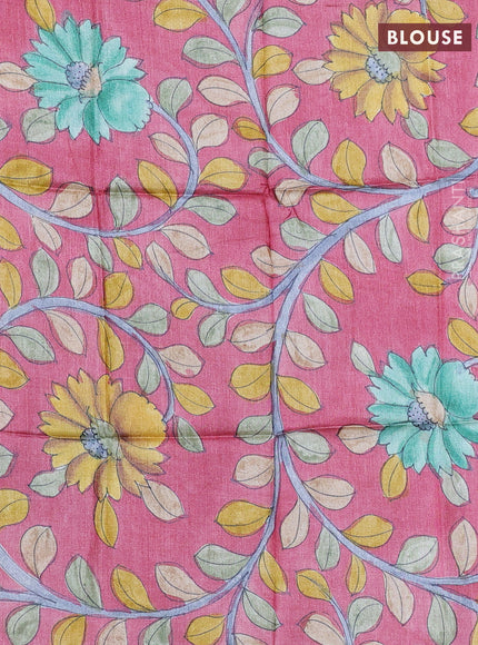 Mangalgiri silk cotton saree olive green and pink shade with plain body and long silver zari woven border