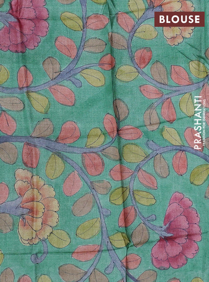 Mangalgiri silk cotton saree dark magenta pink and green with plain body and long annam silver zari woven border