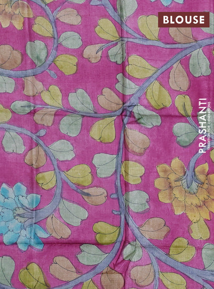 Mangalgiri silk cotton saree peacock blue and magenta pink with plain body and long silver zari woven border