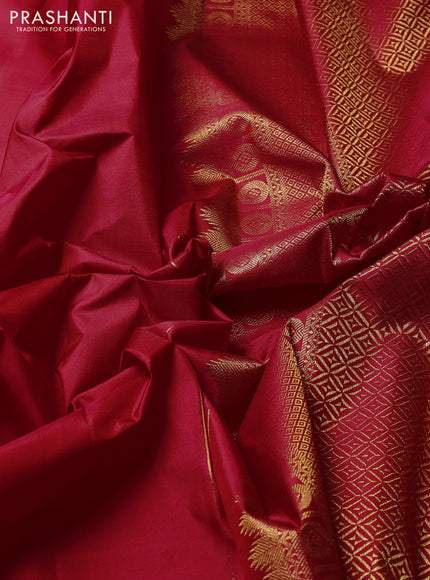 Puer kanchipuram silk saree red with silver & zari woven buttas and zari woven border