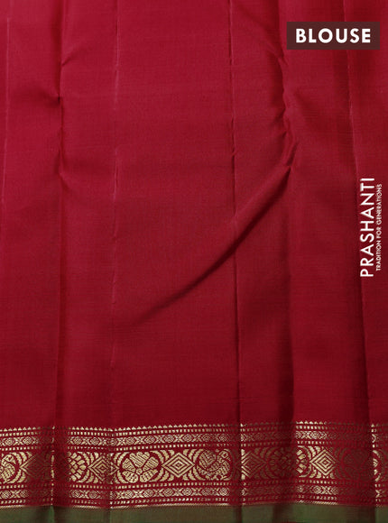 Puer kanchipuram silk saree red with silver & zari woven buttas and zari woven border