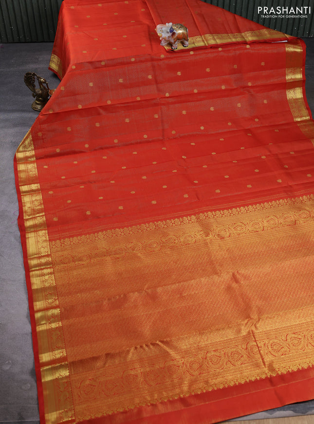 Pure kanchipuram silk saree orange and wiith allover vairaosi & zari woven buttas and zari woven border