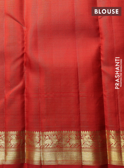 Puer kanchipuram silk saree orange and wiith allover vairaosi & zari woven buttas and zari woven border