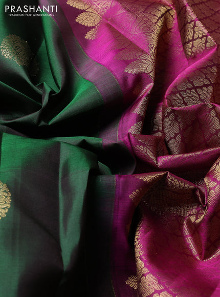 Puer kanchipuram silk saree green and magenta pink with zari woven buttas and zari woven border
