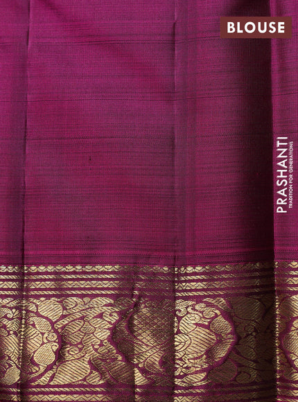 Puer kanchipuram silk saree green and magenta pink with zari woven buttas and zari woven border
