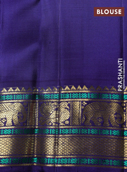 Puer kanchipuram silk saree red and navy blue with zari woven buttas and zari woven korvai border