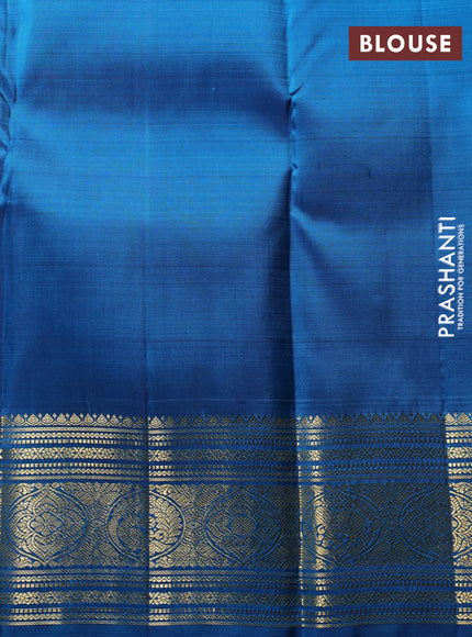 Puer kanchipuram silk saree dual shade of bluish green and teal blue with zari woven buttas and zari woven border
