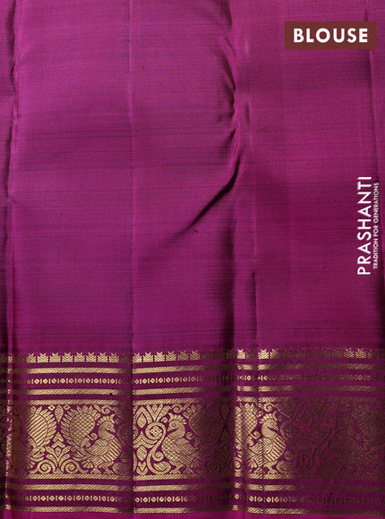Puer kanchipuram silk saree green and pink with zari woven buttas and zari woven border