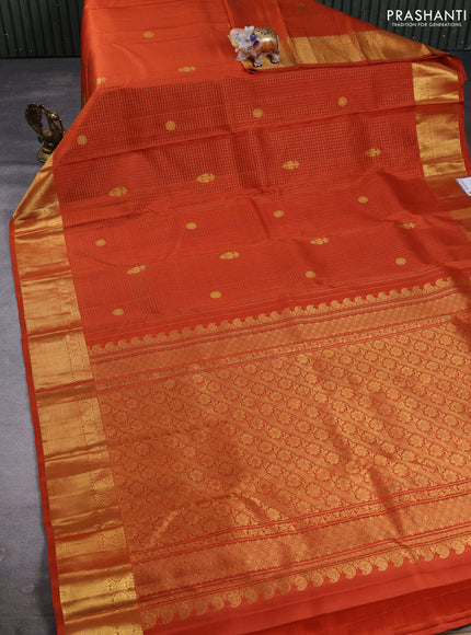Puer kanchipuram silk saree rust shade with allover zari checks & buttas and zari woven border