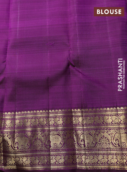 Puer kanchipuram silk saree pastel green and purple with zari woven buttas and zari woven korvai boredr