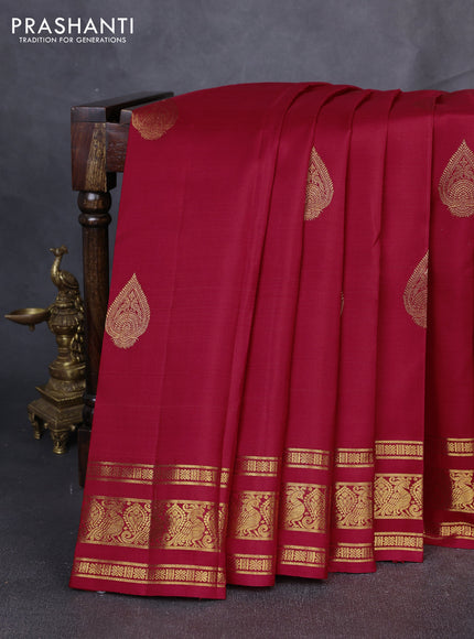 Puer kanchipuram silk saree red with zari woven buttas and zari woven border