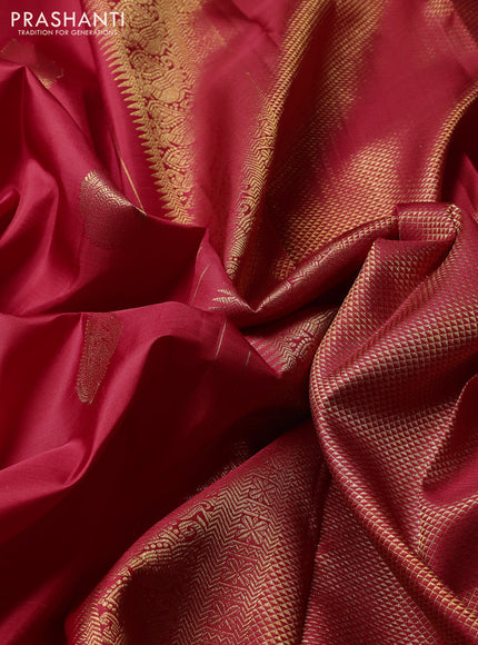 Puer kanchipuram silk saree red with zari woven buttas and zari woven border