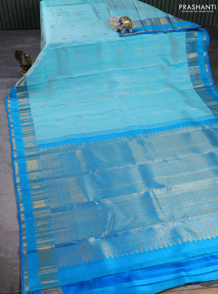 Puer kanchipuram silk saree light blue and cs blue with zari woven buttas and zari woven border