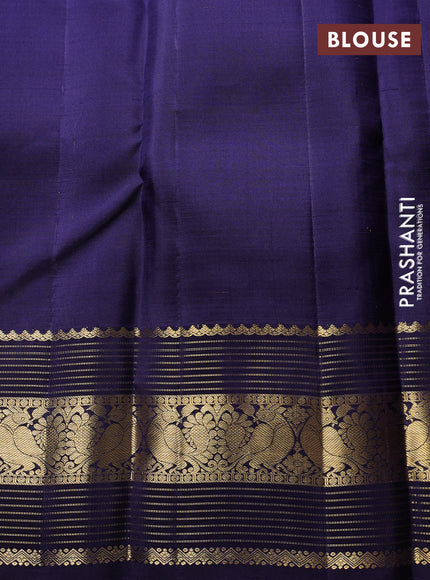 Puer kanchipuram silk saree purple and navy blue with allover zari checks & buttas and zari woven border