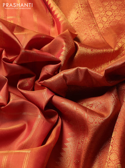Puer kanchipuram silk saree rustic orange with allover zari checks & buttas and zari woven border