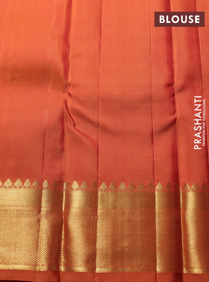 Puer kanchipuram silk saree rustic orange with allover zari checks & buttas and zari woven border