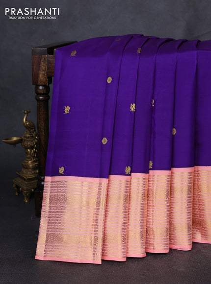 Puer kanchipuram silk saree violet and peach shade with zari woven buttas and long zari woven korvai border