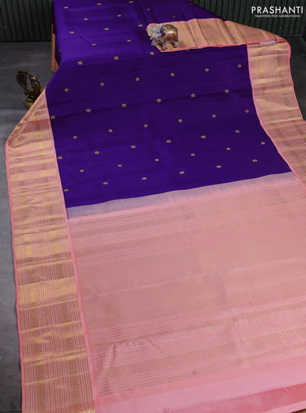 Puer kanchipuram silk saree violet and peach shade with zari woven buttas and long zari woven korvai border