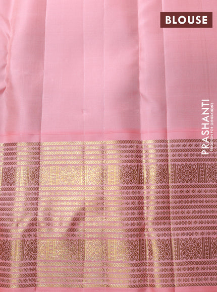 Puer kanchipuram silk saree violet and peach shade with zari woven buttas and long zari woven korvai border