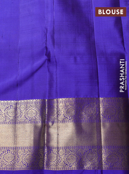 Puer kanchipuram silk saree rust shade and violet with allover zari checks & buttas and zari woven border