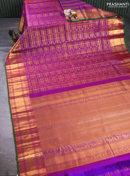 Puer kanchipuram silk saree purple with allover zari checks & buttas and rich zari woven border