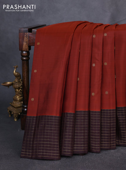 Puer kanchipuram silk saree rust shade and coffee brown with zari woven buttas and zari woven border