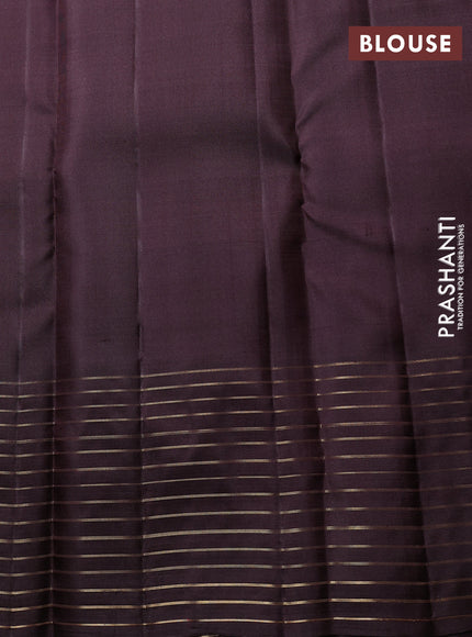 Puer kanchipuram silk saree rust shade and coffee brown with zari woven buttas and zari woven border