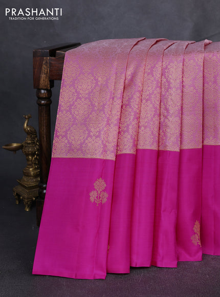 Puer kanchipuram silk saree light pink and pink with allover zari woven brocade weaves and simple zari woven butta border