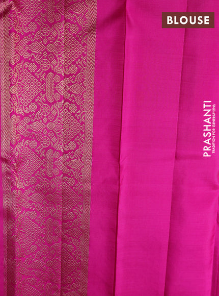 Puer kanchipuram silk saree light pink and pink with allover zari woven brocade weaves and simple zari woven butta border
