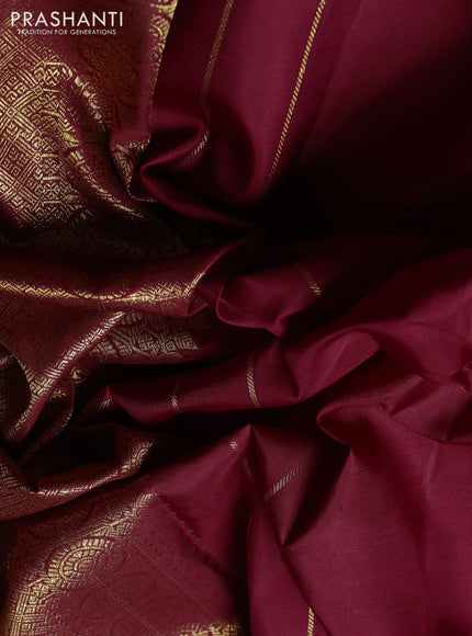 Puer kanchipuram silk saree deep wine shade with plain body and zari woven border