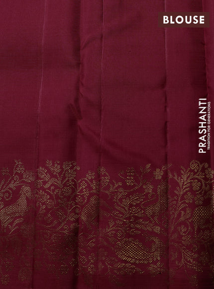 Puer kanchipuram silk saree deep wine shade with plain body and zari woven border