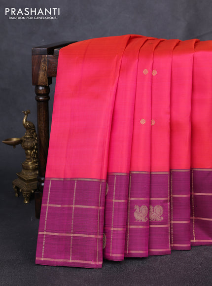 Puer kanchipuram silk saree candy pink and pink with allover zari woven buttas and zari woven border