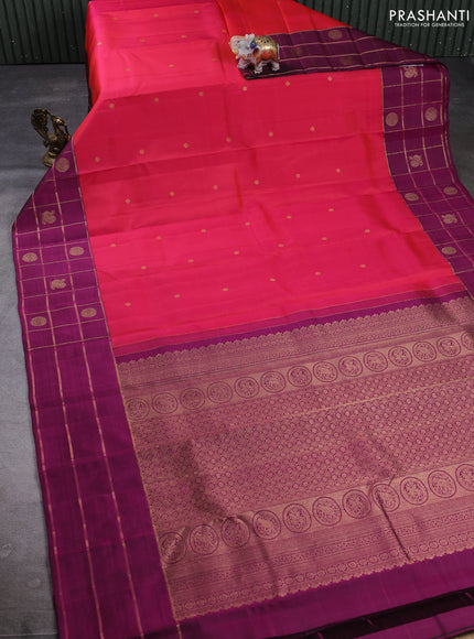 Puer kanchipuram silk saree candy pink and pink with allover zari woven buttas and zari woven border