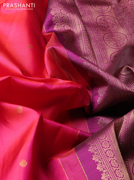Puer kanchipuram silk saree candy pink and pink with allover zari woven buttas and zari woven border