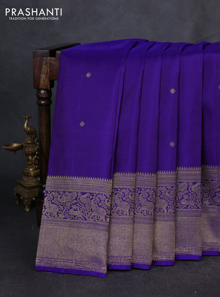 Puer kanchipuram silk saree violet with zari woven buttas and long zari woven border