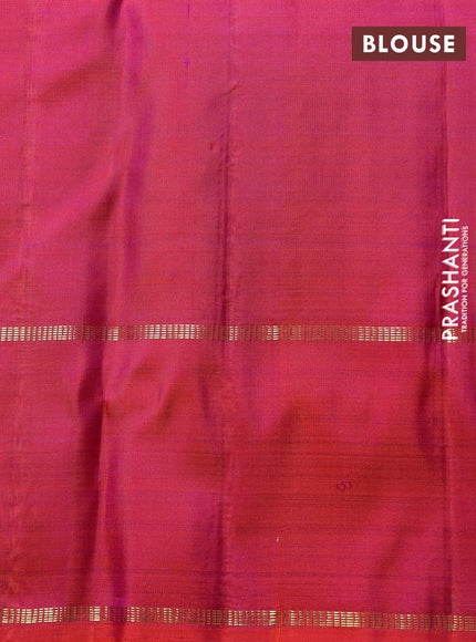 Puer kanchipuram silk saree dual shade of pinkish orange with allover zari checked pattern and rettapet zari woven border