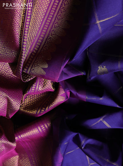 Puer kanchipuram silk saree violet and pink with allover zari checks & buttas and rich zari woven border