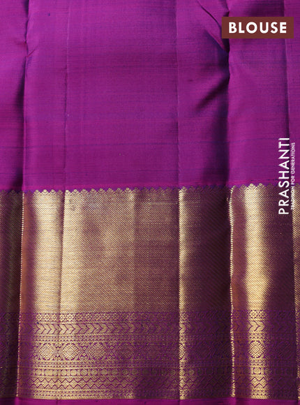 Puer kanchipuram silk saree violet and pink with allover zari checks & buttas and rich zari woven border