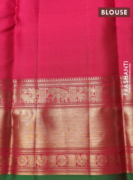 Puer kanchipuram silk saree tomato pink with allover zari checks & buttas and zari woven border