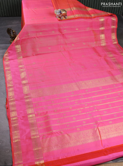 Puer kanchipuram silk saree candy pink with allover vairaosi pattern and rettapet zari woven border