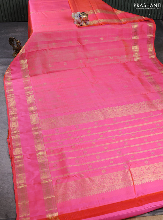 Pure kanchipuram silk saree candy pink with allover vairaosi pattern and rettapet zari woven border