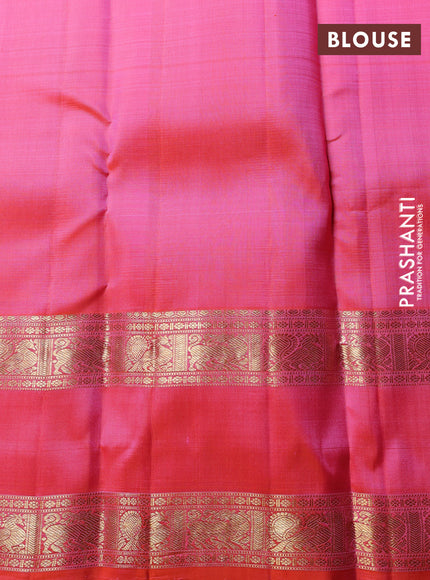 Puer kanchipuram silk saree candy pink with allover vairaosi pattern and rettapet zari woven border