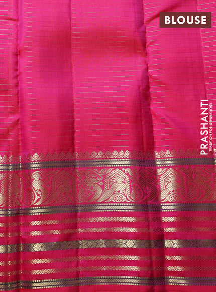 Puer kanchipuram silk saree purple and pink with allover zari checks & buttas and long zari woven border