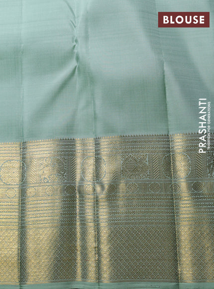 Puer kanchipuram silk saree pastel green with zari woven buttas and long zari woven border